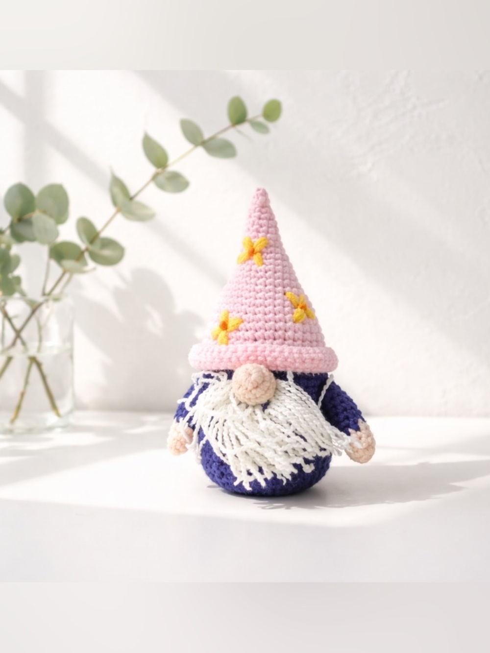 Pink and Blue Stuffed Gnome | Handmade Crochet